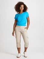 Smocked Waist T-Shirt & Cropped Drawstring Hem Cargo Pants