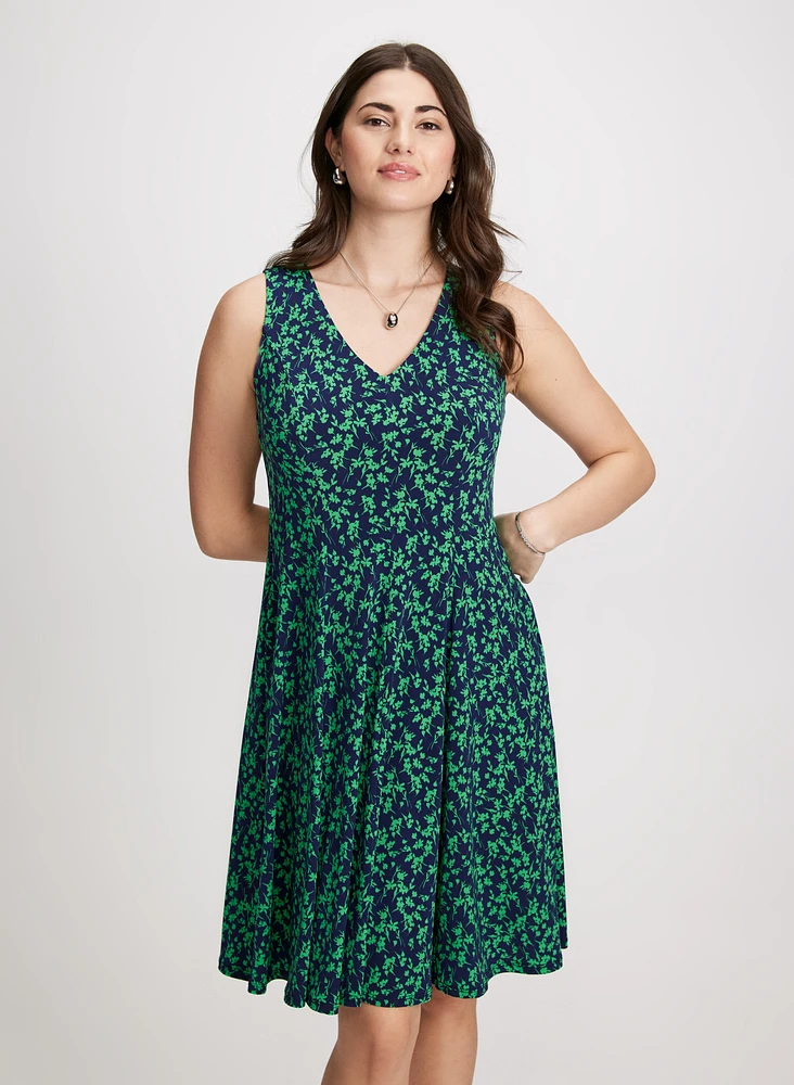 Sleeveless V-Neck Floral Dress