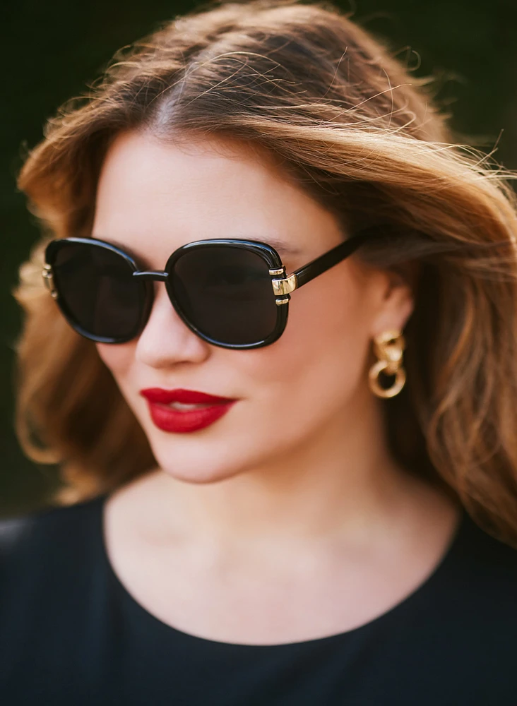 Metallic Detail Round Sunglasses