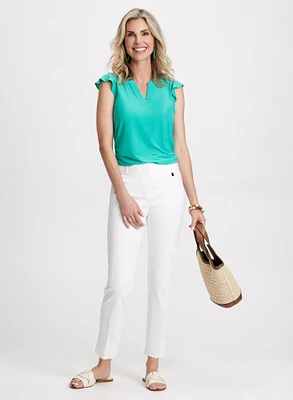 Flutter Sleeve Top & Cotton Twill Pants