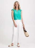 Flutter Sleeve Top & Cotton Twill Pants