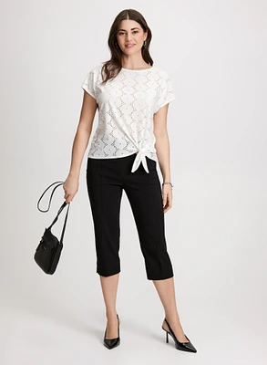 Eyelet Detail Boat Neck Top