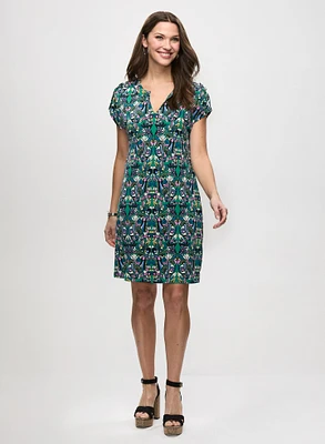 Printed Sheath Dress & Cascade Hoop Earrings