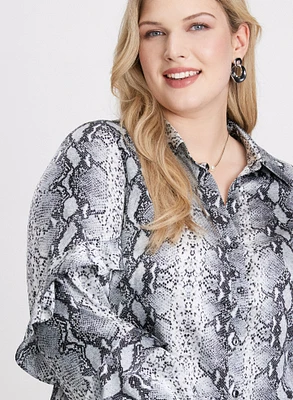 Snake Print Ruffle Sleeve Blouse