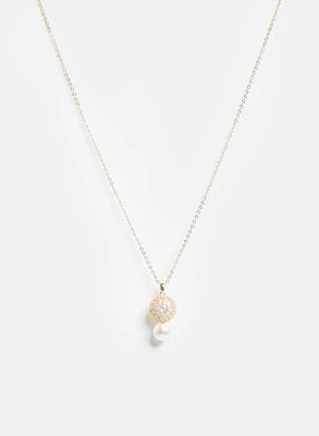 Rhinestone & Pearl Pendant Necklace