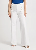 Button Detail Wide Leg Jeans