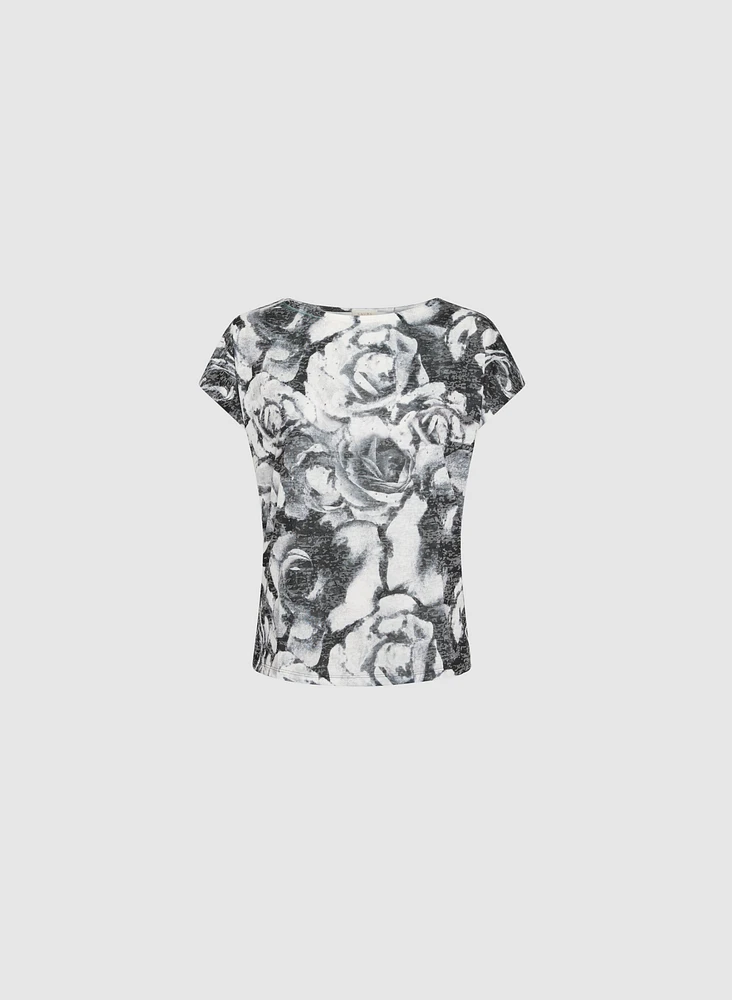 T-shirt chiné à motif floral