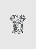 Floral Print Burnout T-Shirt