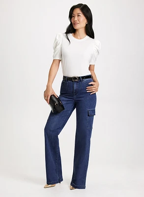 Puff Sleeve Top & Cargo Jeans