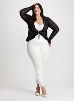 Pointelle Knit Cardigan & Embroidered Pull-On Jeans