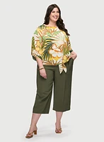 Tropical Print Top & Pull-On Straight Leg Capris