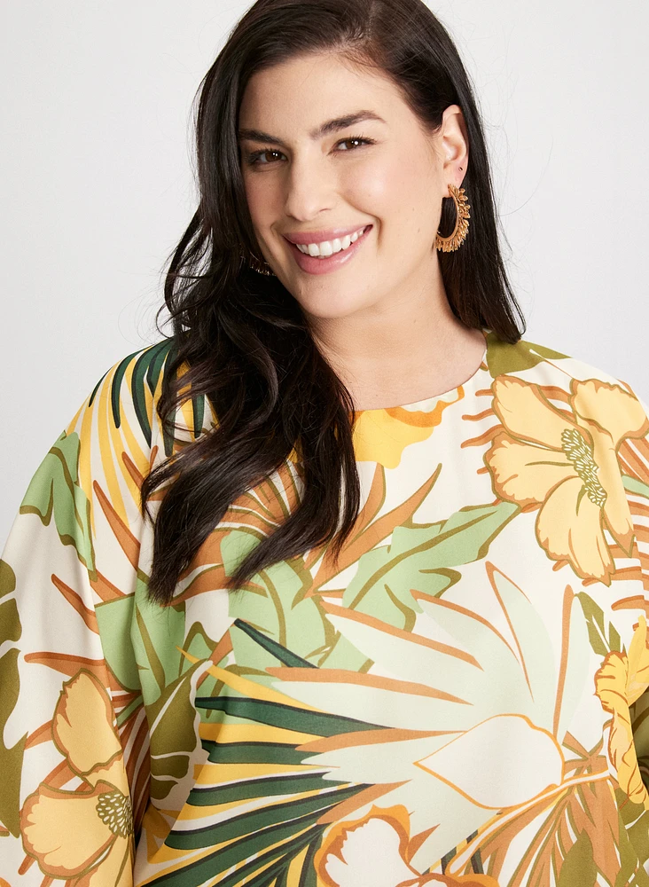 Tie-Hem Tropical Print Top