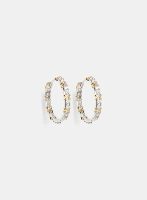 Mixed Metal Cubic Zirconia Hoop Earrings