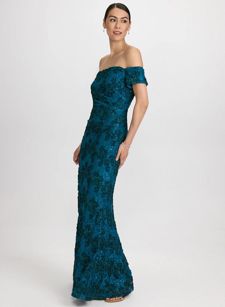 Embroidered Lace Off-Shoulder Dress