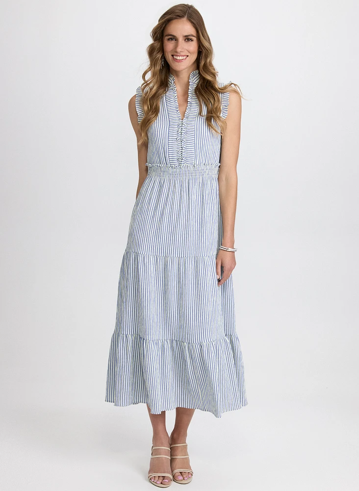 Robe volantée à rayures