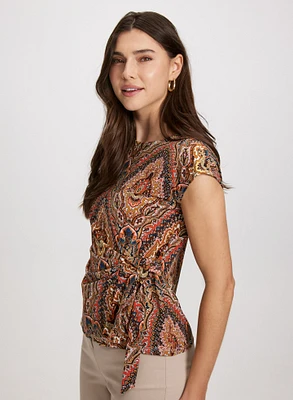 Tied Waist Medallion Print Top