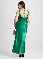 Cowl Back Satin Dress