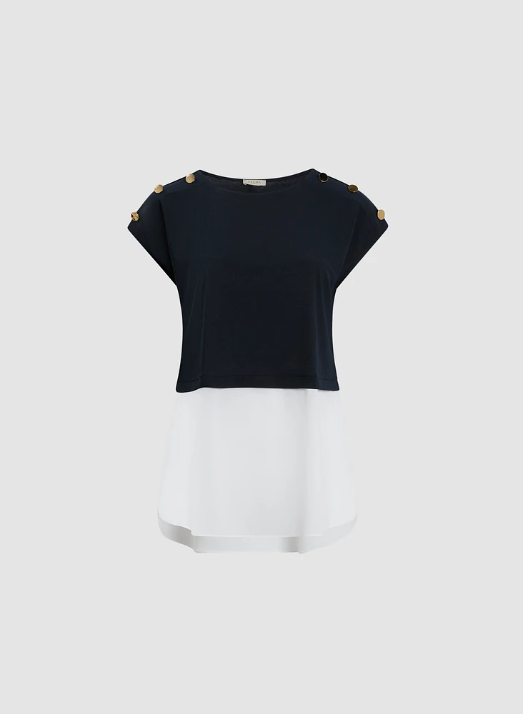 Decorative Buttons Colour Block Top