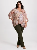 Paisley Print V-Neck Blouse & Straight Leg Jeans