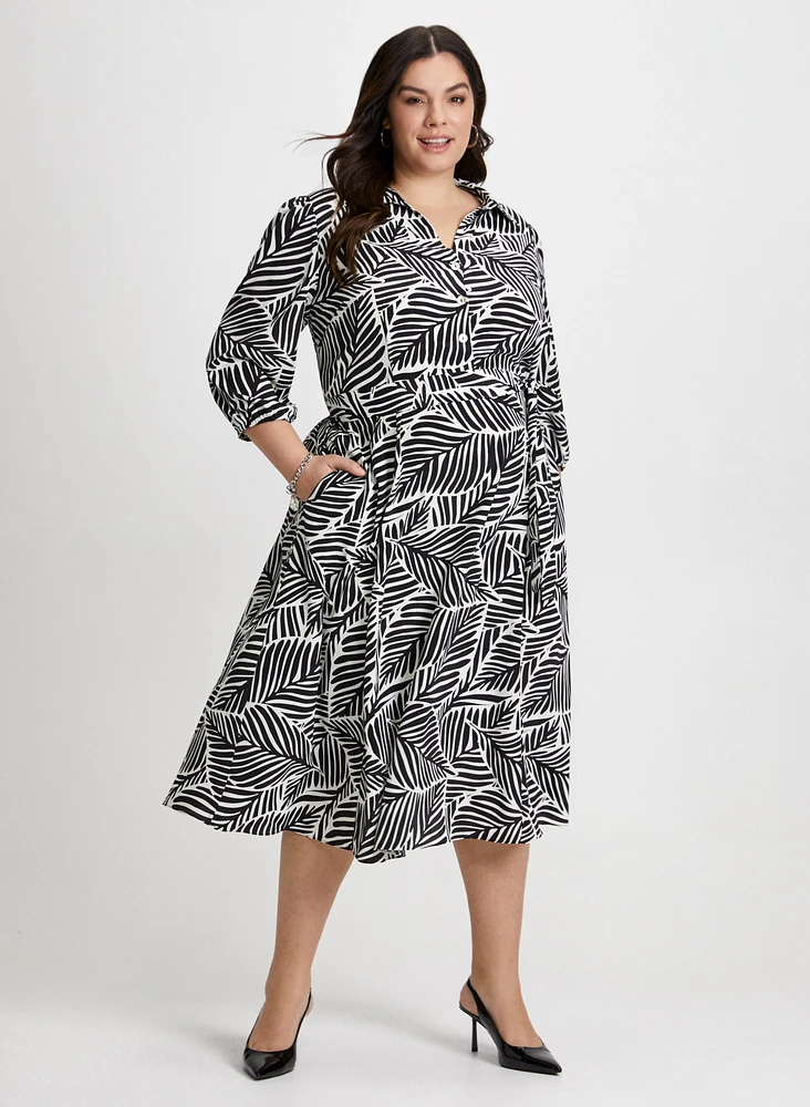 Leaf Print Midi Dress