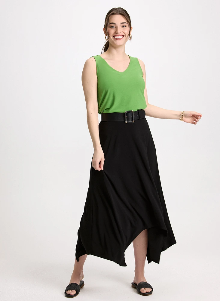 V-Neck Tank Top & Asymmetric Hem Skirt