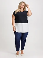 Decorative Buttons Colour Block Top & Embellished Hem Jeans