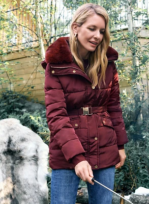 Manteau à col en fausse fourrure amovible