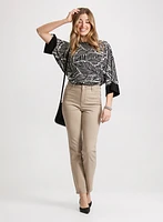 Abstract Leaf Motif Top & Embroidered Straight Leg Denim Pants