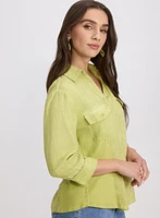 Blouse en mélange de lin hachuré croisé