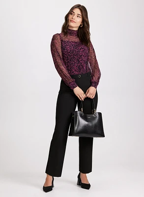 Animal Print Mock Neck Mesh Top & Mia Straight-Leg Pants