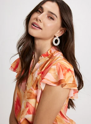 Tropical Print Tiered Sleeve Blouse