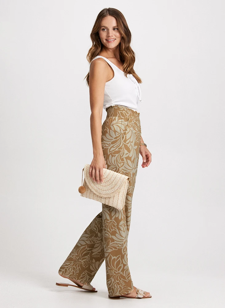 Leaf Print Wide Leg Pants