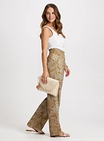 Leaf Print Wide Leg Pants