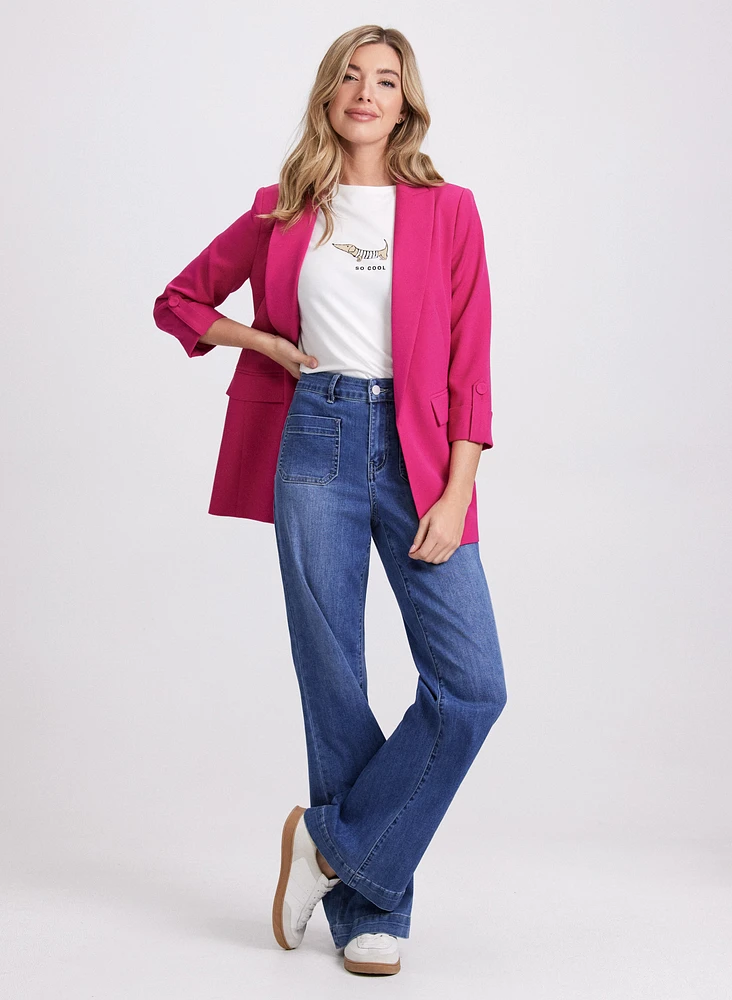 Open Twill Jacket & Patch Pocket Wide-Leg Jeans