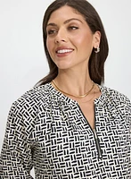 Geometric Zip Front Blouse