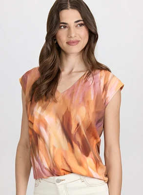 Abstract Cap Sleeve Top