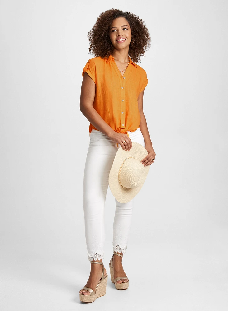 Linen Blend Knotted Blouse