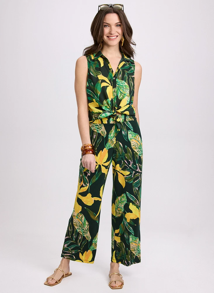 Blouse sans manches et pantalon à motif palmiers