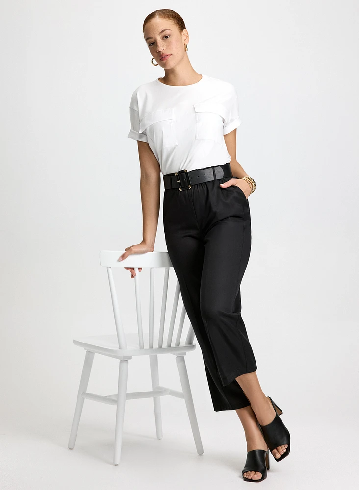 Cargo Pocket Tee & Belted Elastic Waist Pants