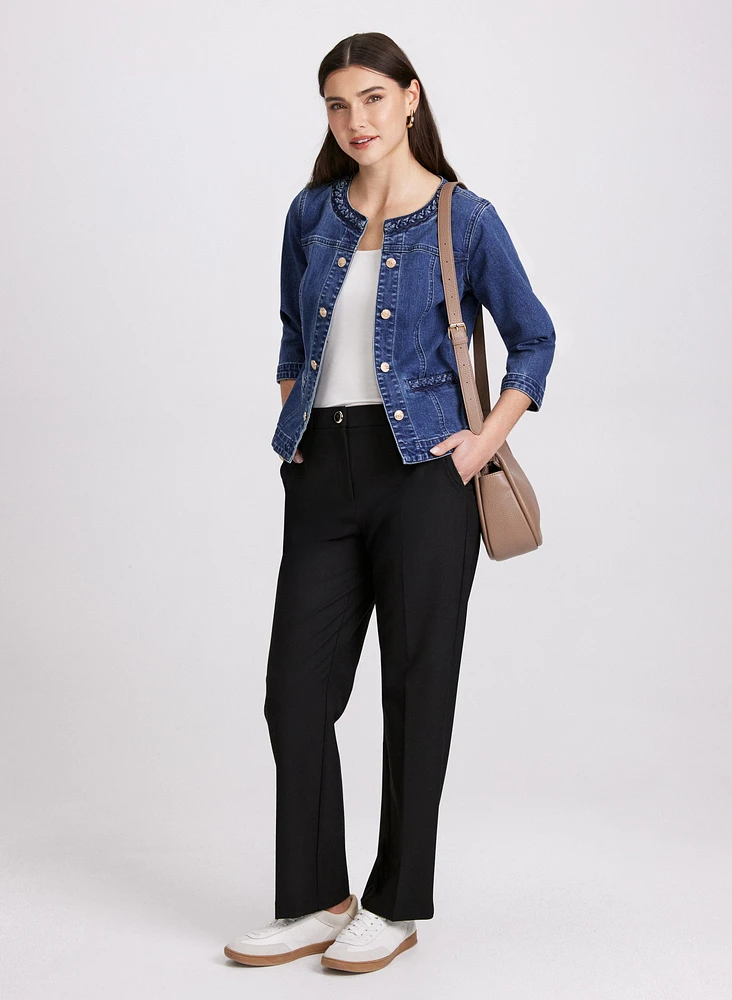 Braided Trim Denim Jacket & Mia Straight-Leg Pants - Regular