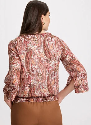 Paisley Print Smocked Waist Blouse