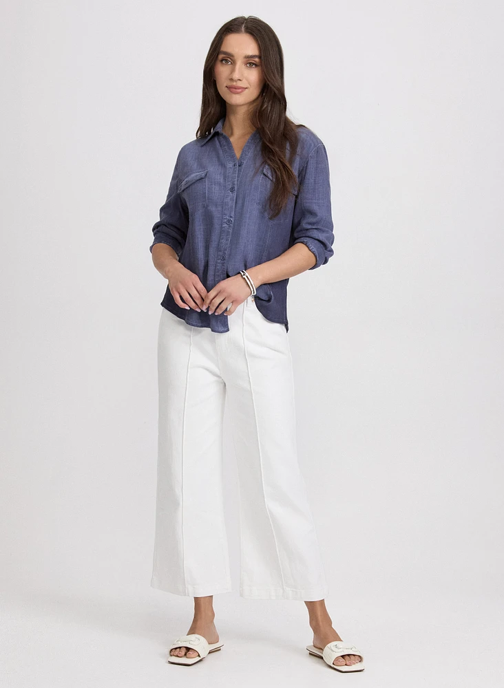 Blouse en mélange de lin hachuré crois