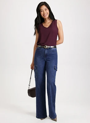 V-Neck Blouse & Cargo Jeans