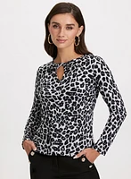 Animal Print Keyhole Detail Blouse