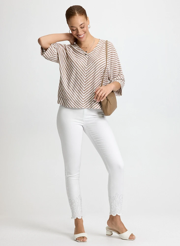 Chevron Striped Top & Embroidered Pants