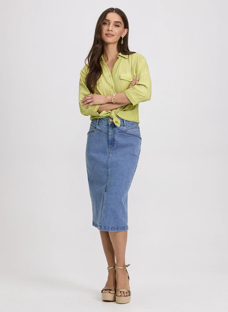 Blouse en mélange de lin hachuré croisé