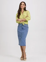 Blouse en mélange de lin hachuré croisé