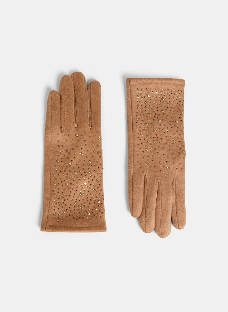 Gants en faux suède à cristaux