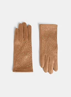 Scattered Rhinestone Faux-Suede Gloves