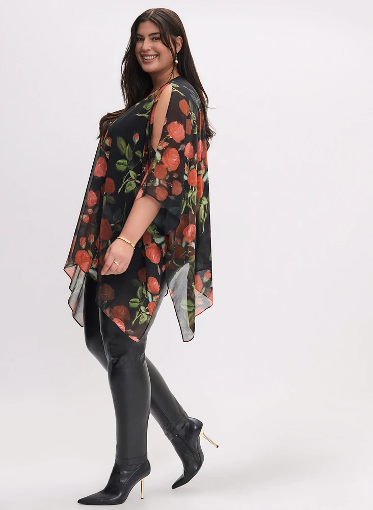 Floral Print Chiffon Poncho